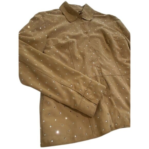 Vintage Dolce & Gabbana Swarovski-Studded Suede Jacket in Tan - Picture 12 of 16